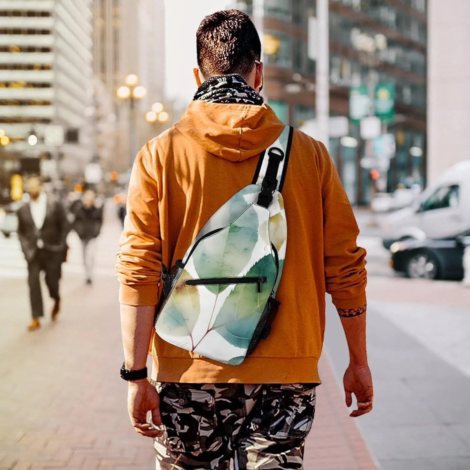 Sling Bag for Women Men Daypack Art Color Leaf Chest Bag Crossbody Backpack for Hiking Travel