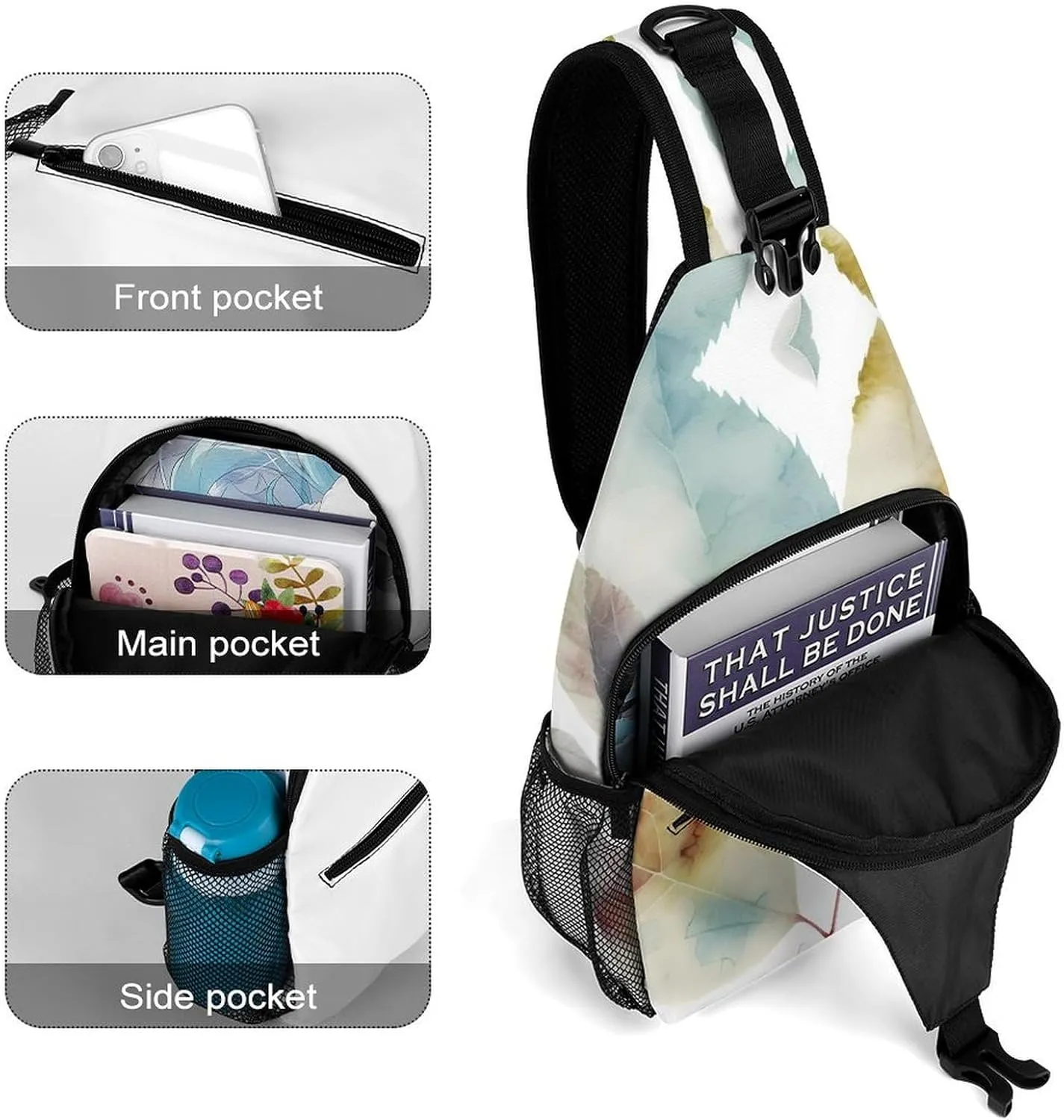 Sling Bag for Women Men Daypack Art Color Leaf Chest Bag Crossbody Backpack for Hiking Travel