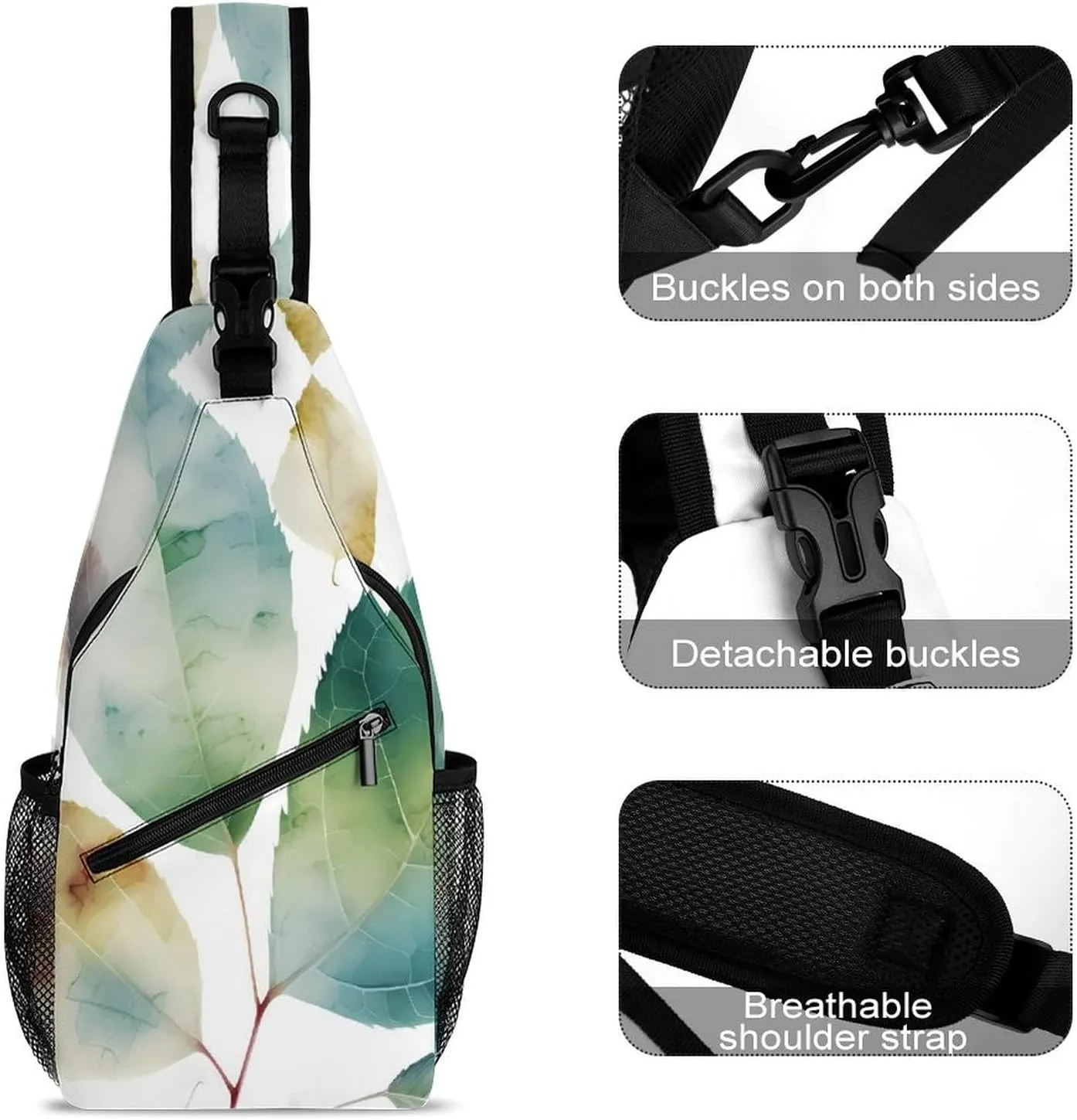 Sling Bag for Women Men Daypack Art Color Leaf Chest Bag Crossbody Backpack for Hiking Travel
