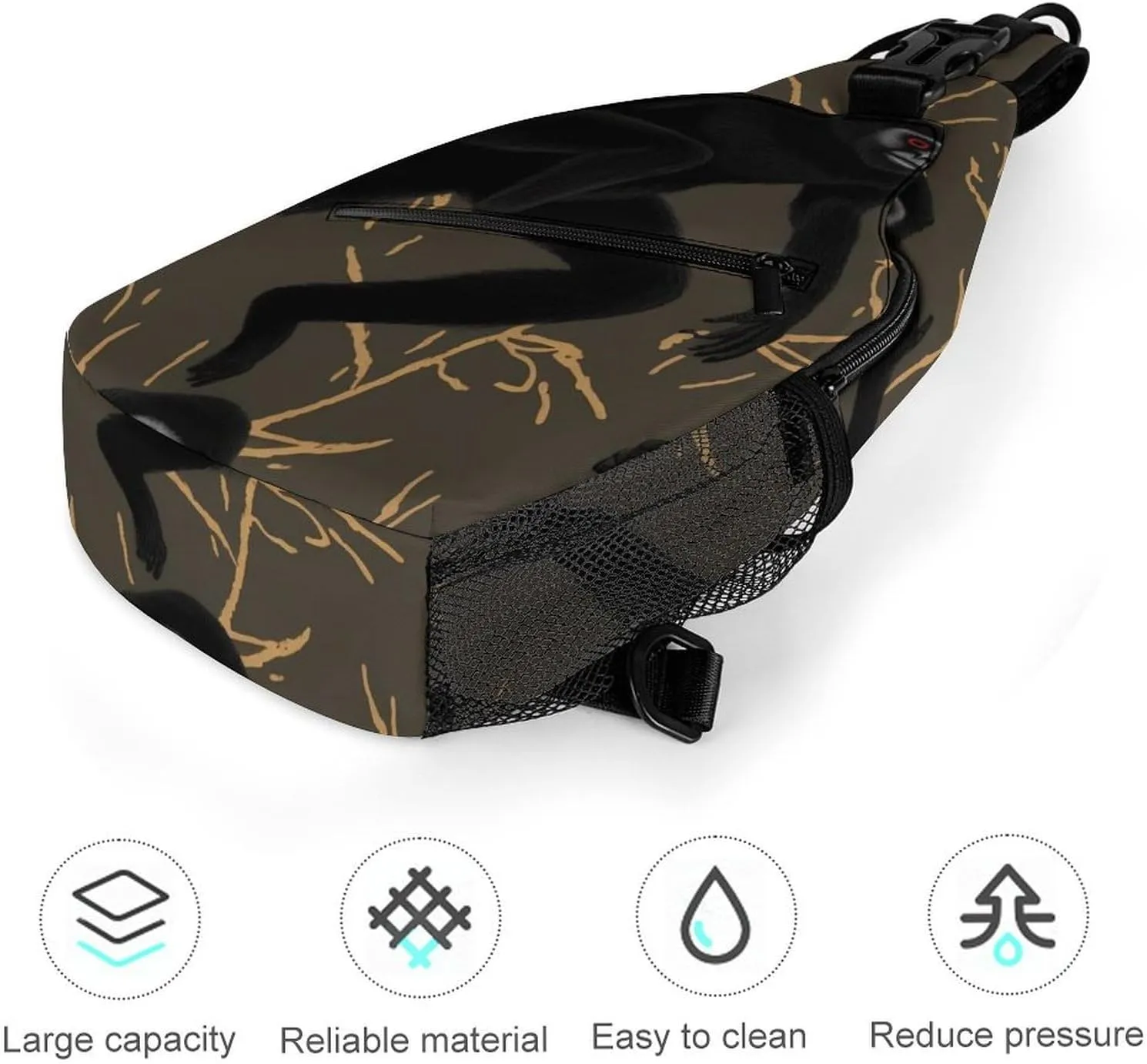 Sling Bag for Women Men Daypack Black Gibbon Monkey Chest Bag Crossbody Backpack for Hiking Travel, 38x20cm