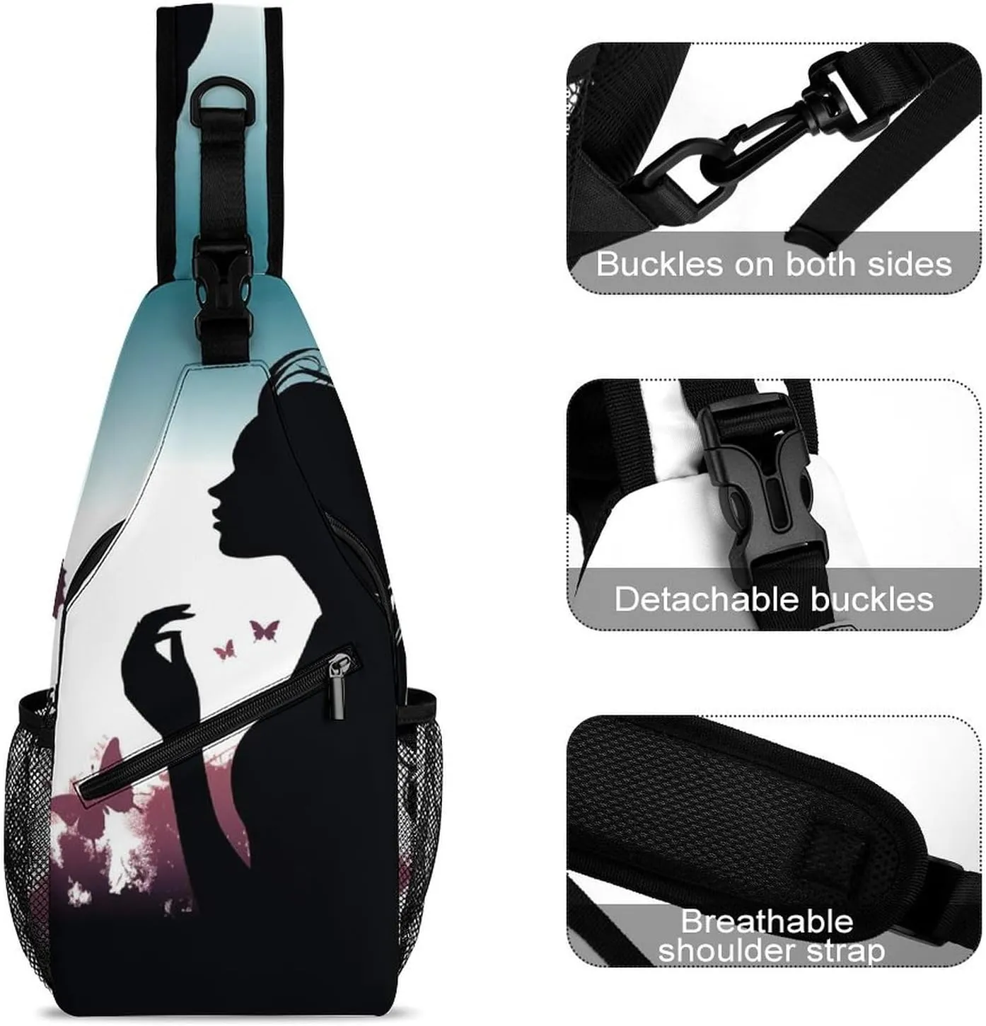 Sling Bag for Women Men Daypack Butterfly Woman Chest Bag Crossbody Backpack for Hiking Travel