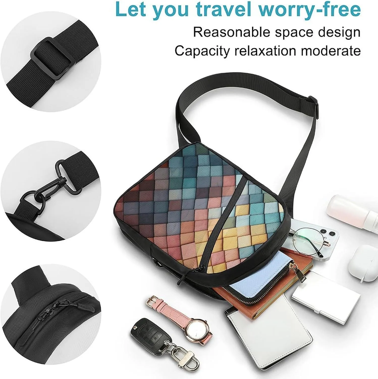 Sling Bag for Women Men Daypack Colorful Tiles Texture Pattern Chest Bag Crossbody Backpack for Hiking Travel