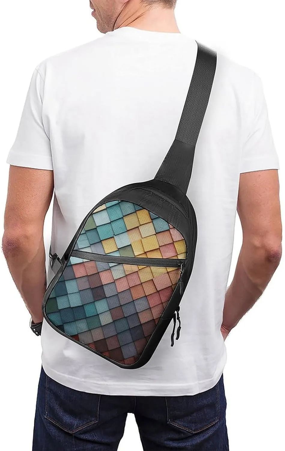 Sling Bag for Women Men Daypack Colorful Tiles Texture Pattern Chest Bag Crossbody Backpack for Hiking Travel