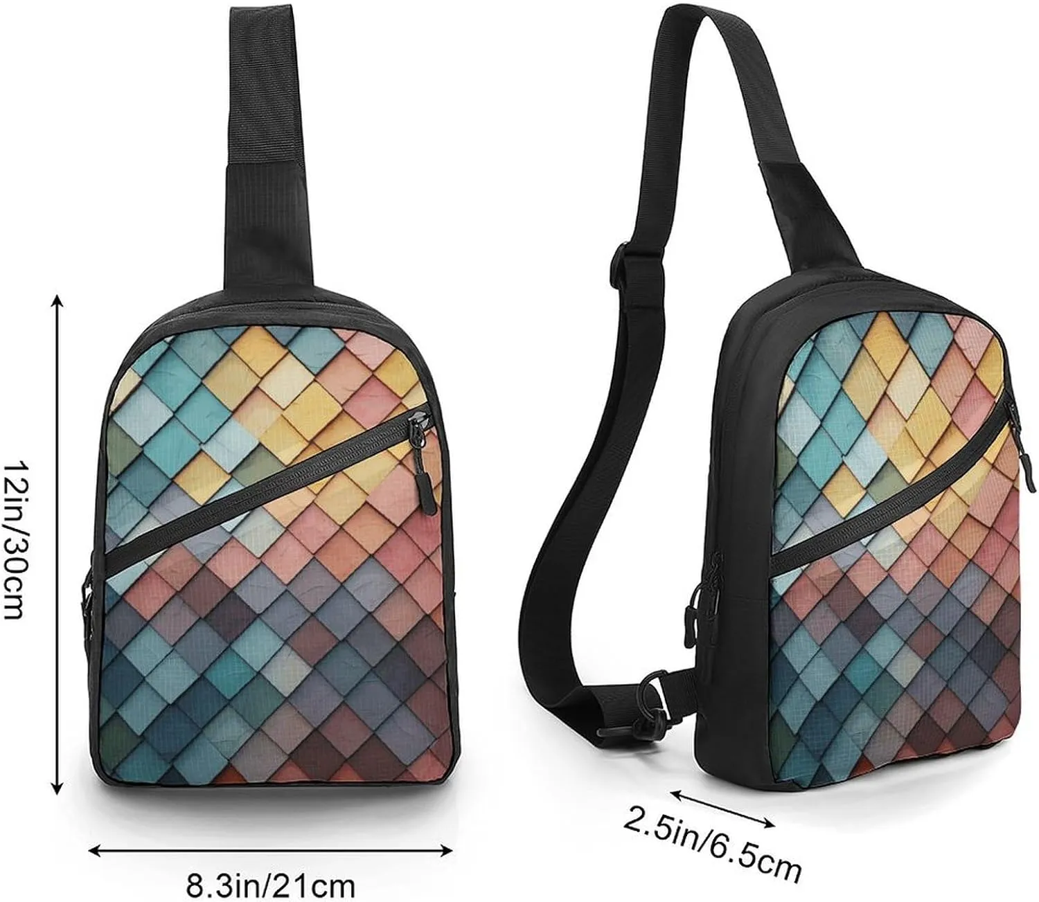 Sling Bag for Women Men Daypack Colorful Tiles Texture Pattern Chest Bag Crossbody Backpack for Hiking Travel