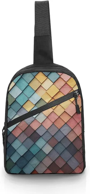 Sling Bag for Women Men Daypack Colorful Tiles Texture Pattern Chest Bag Crossbody Backpack for Hiking Travel