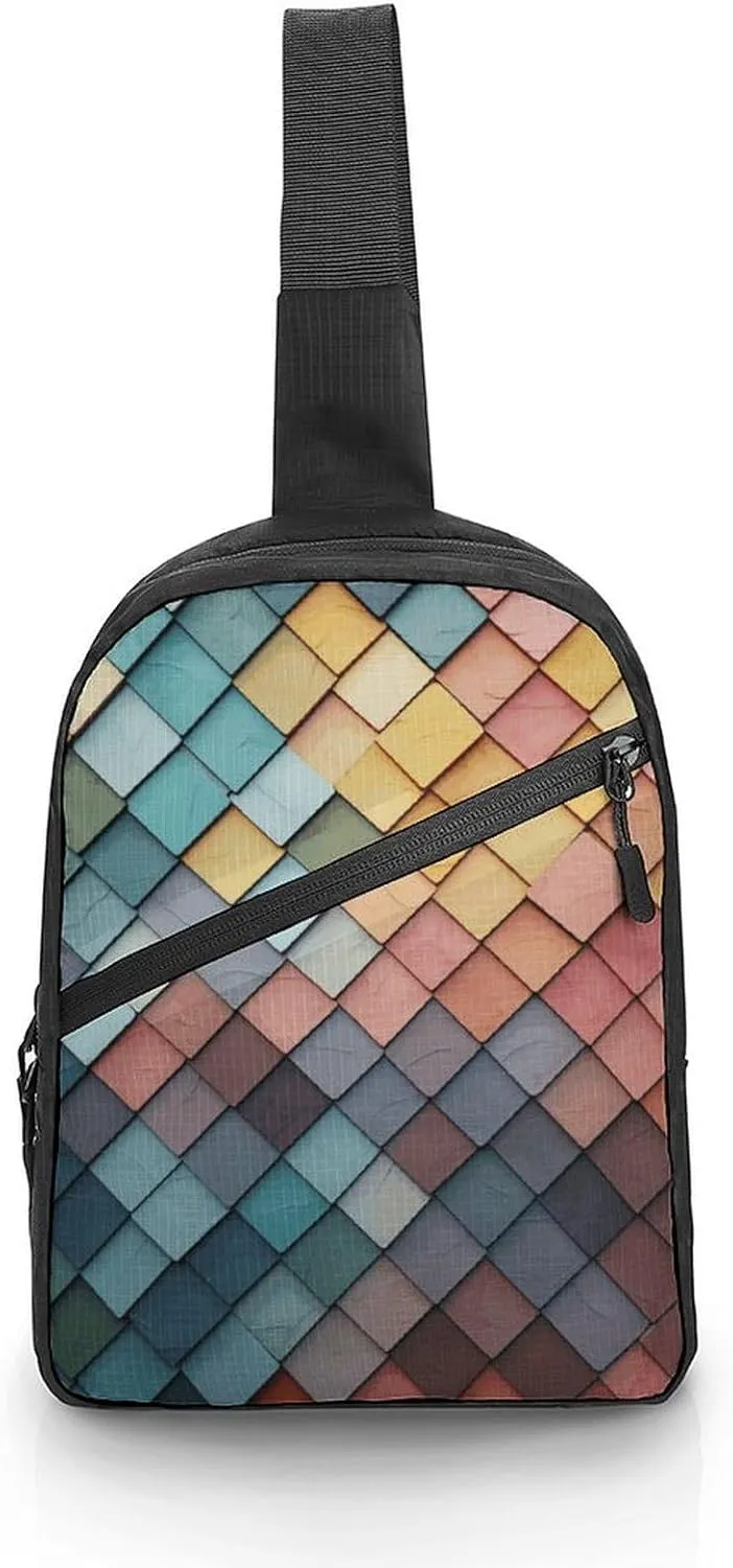 Sling Bag for Women Men Daypack Colorful Tiles Texture Pattern Chest Bag Crossbody Backpack for Hiking Travel