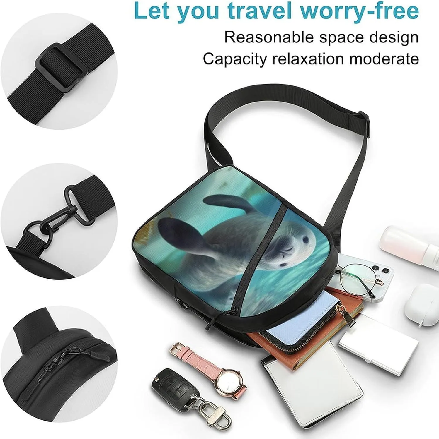 Sling Bag for Women Men Daypack Cute Sea Animal Chest Bag Crossbody Backpack for Hiking Travel