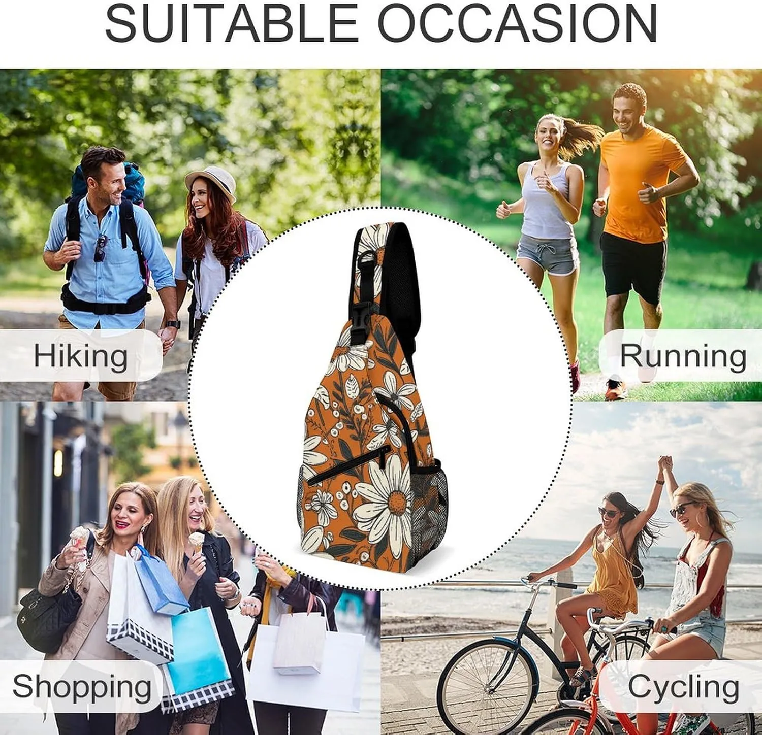 Sling Bag for Women Men Daypack Daisy Flower Pattern Chest Bag Crossbody Backpack for Hiking Travel