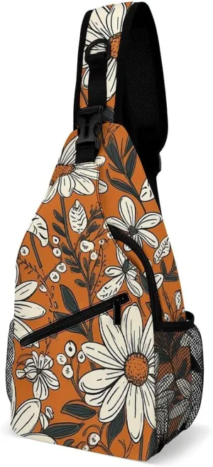Sling Bag for Women Men Daypack Daisy Flower Pattern Chest Bag Crossbody Backpack for Hiking Travel