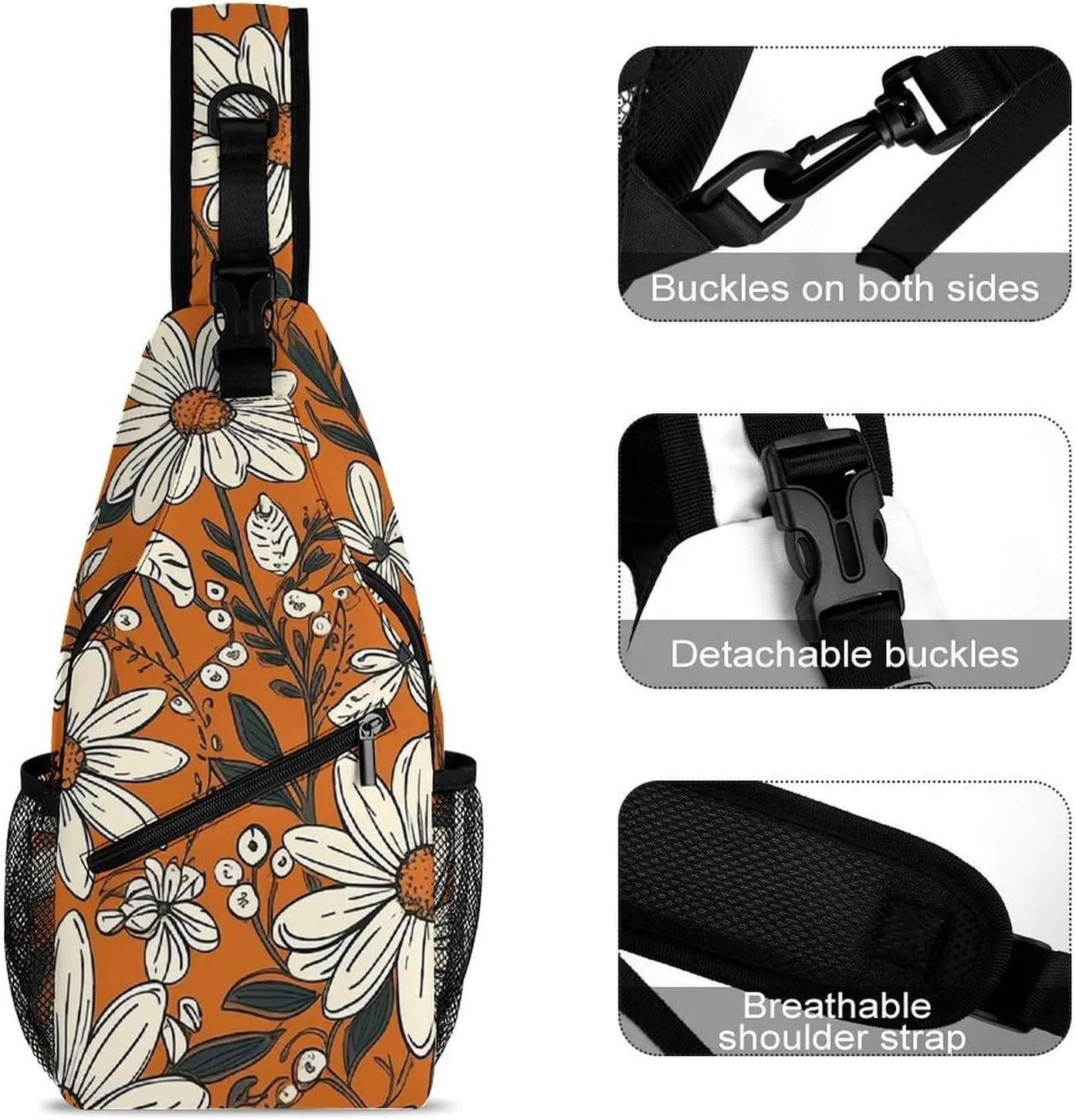 Sling Bag for Women Men Daypack Daisy Flower Pattern Chest Bag Crossbody Backpack for Hiking Travel