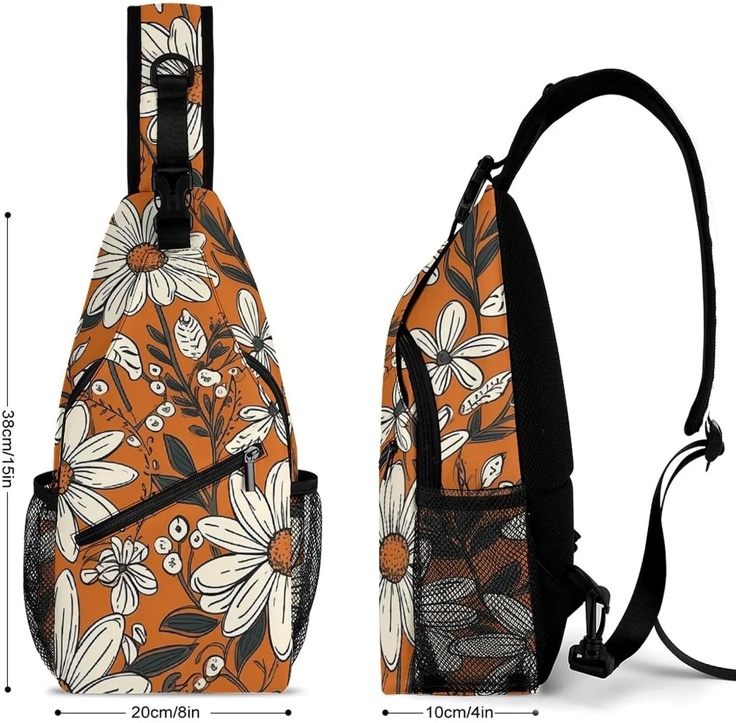 Sling Bag for Women Men Daypack Daisy Flower Pattern Chest Bag Crossbody Backpack for Hiking Travel