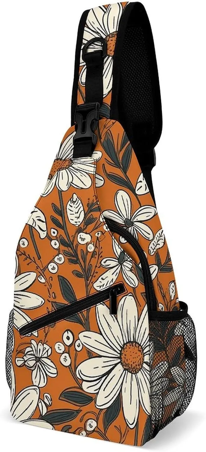 Sling Bag for Women Men Daypack Daisy Flower Pattern Chest Bag Crossbody Backpack for Hiking Travel