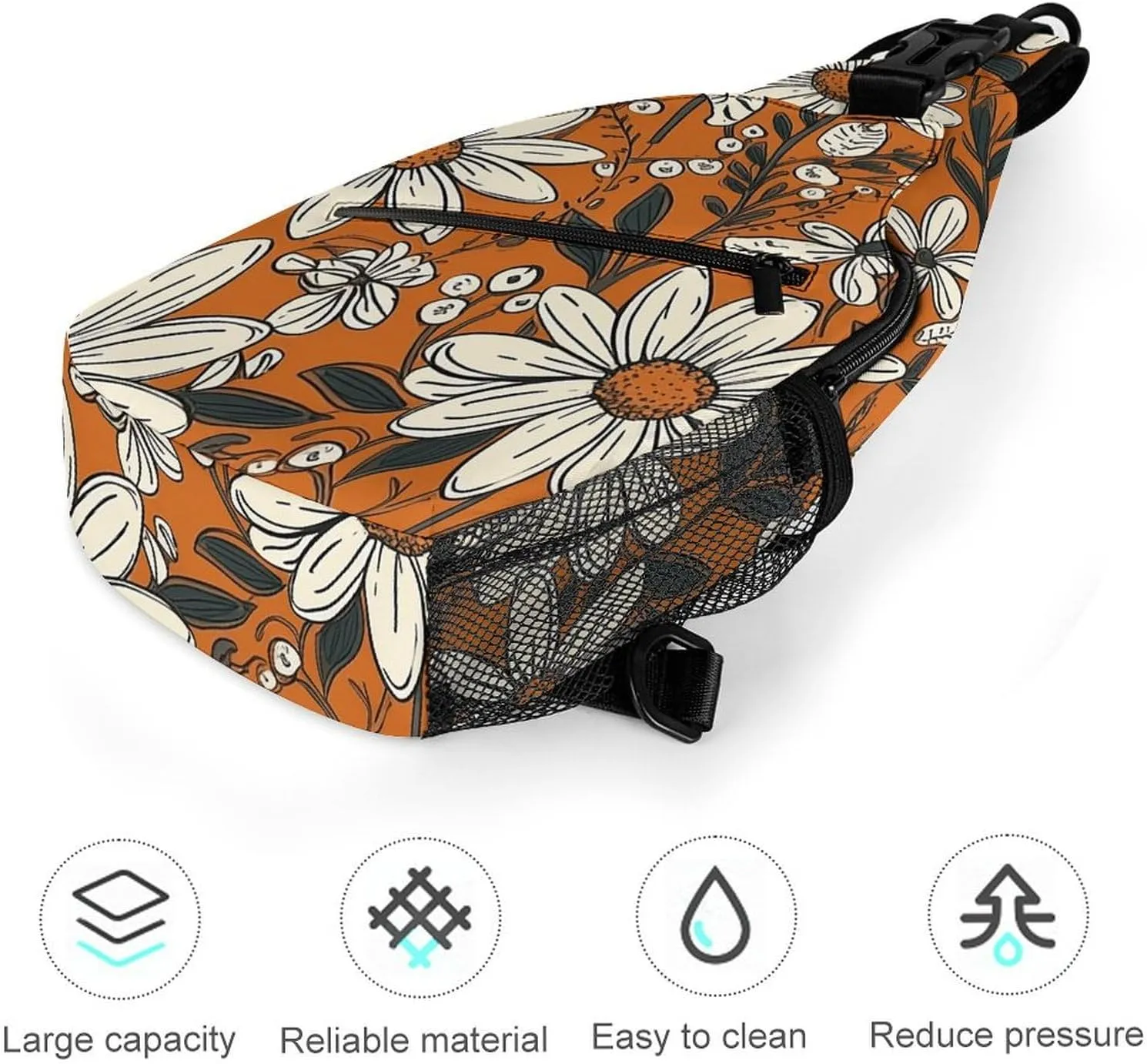 Sling Bag for Women Men Daypack Daisy Flower Pattern Chest Bag Crossbody Backpack for Hiking Travel