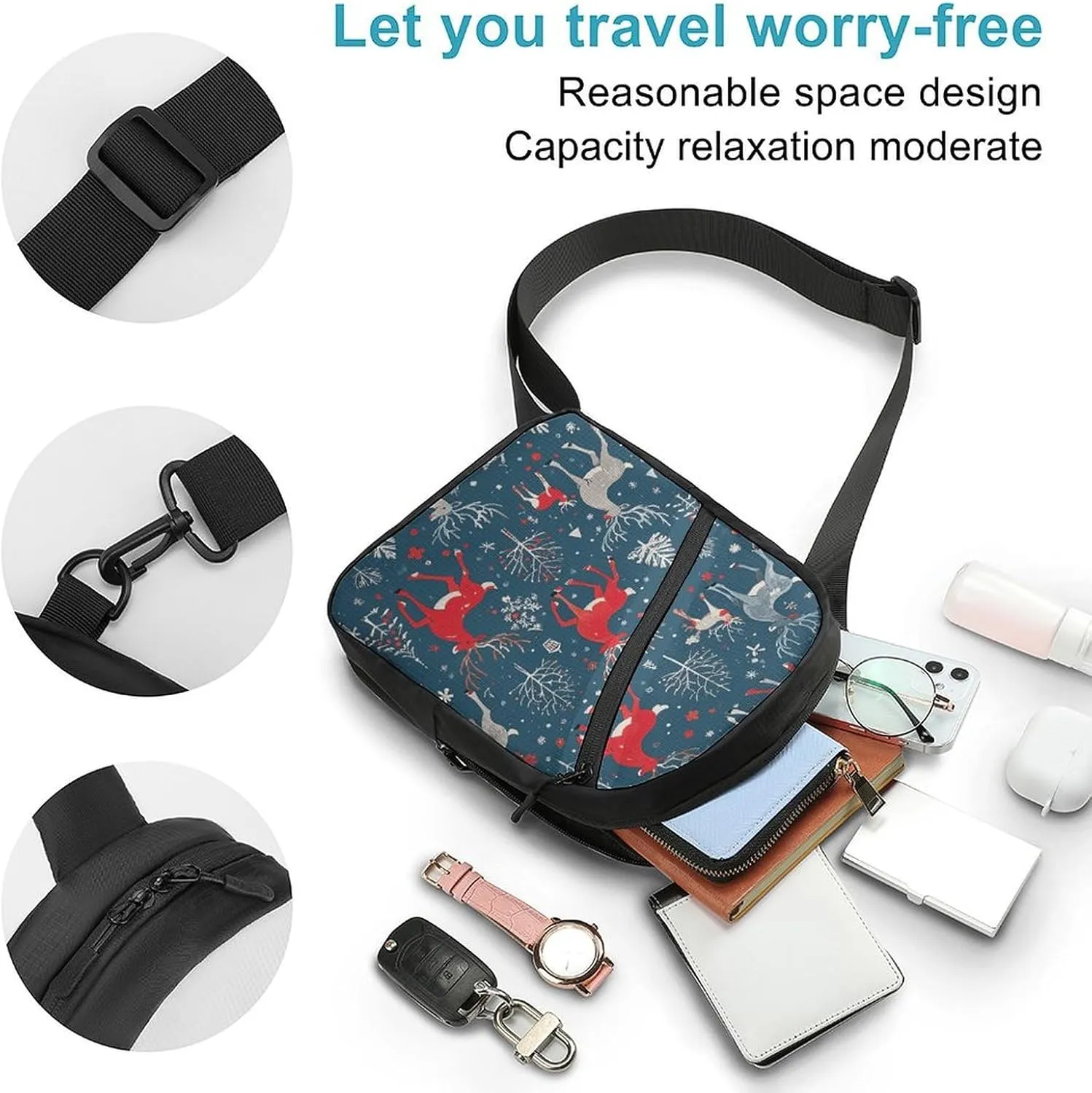 Sling Bag for Women Men Daypack Elk Pattern Chest Bag Crossbody Backpack for Hiking Travel