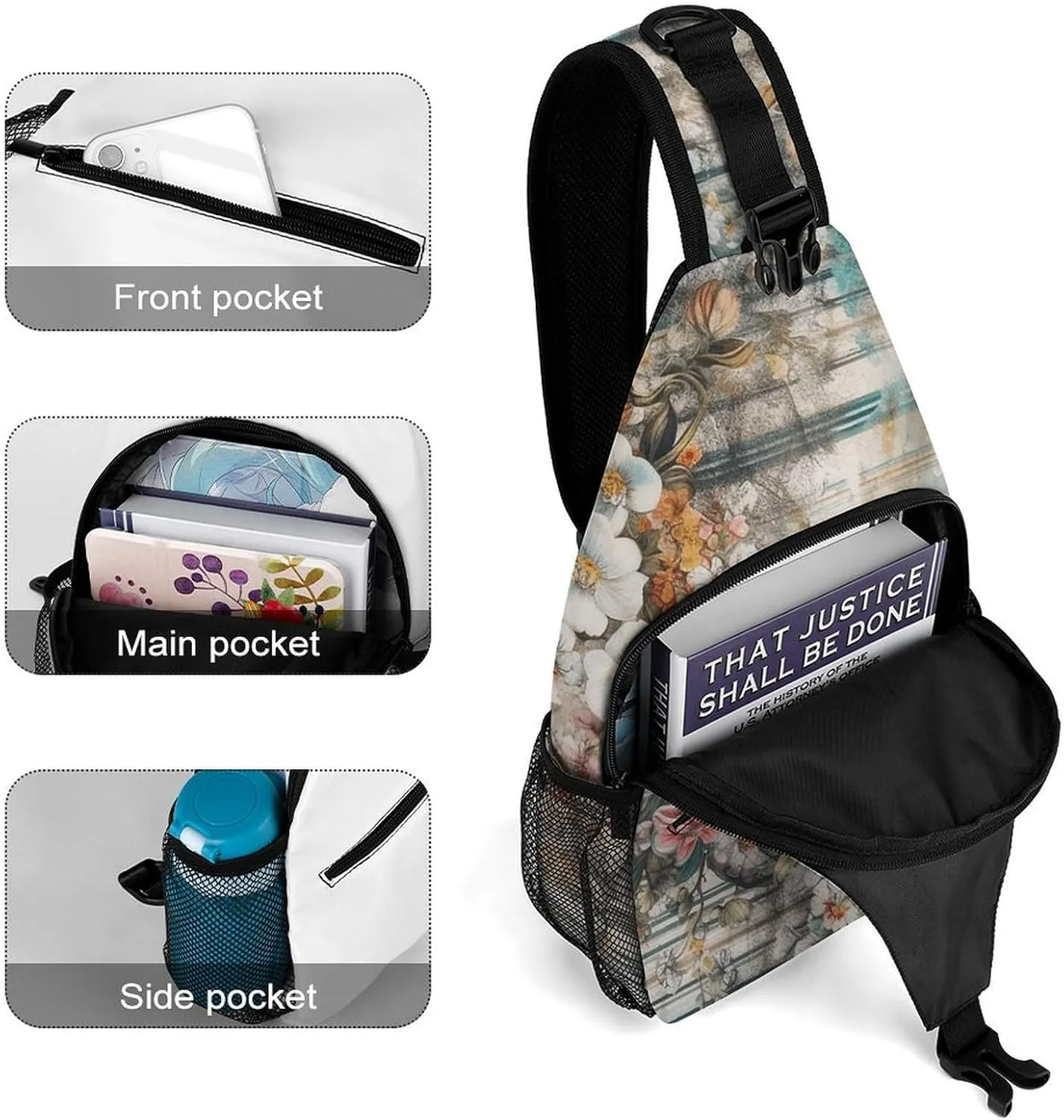 Sling Bag for Women Men Daypack Flowers And Stripes Chest Bag Crossbody Backpack for Hiking Travel