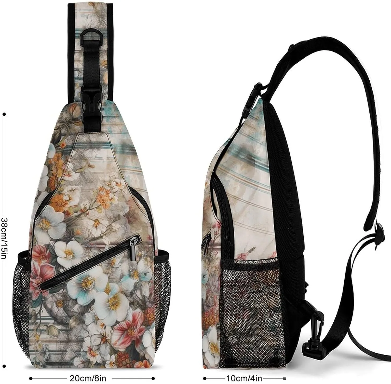 Sling Bag for Women Men Daypack Flowers And Stripes Chest Bag Crossbody Backpack for Hiking Travel