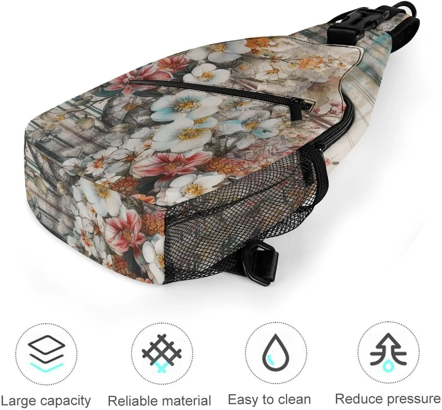 Sling Bag for Women Men Daypack Flowers And Stripes Chest Bag Crossbody Backpack for Hiking Travel