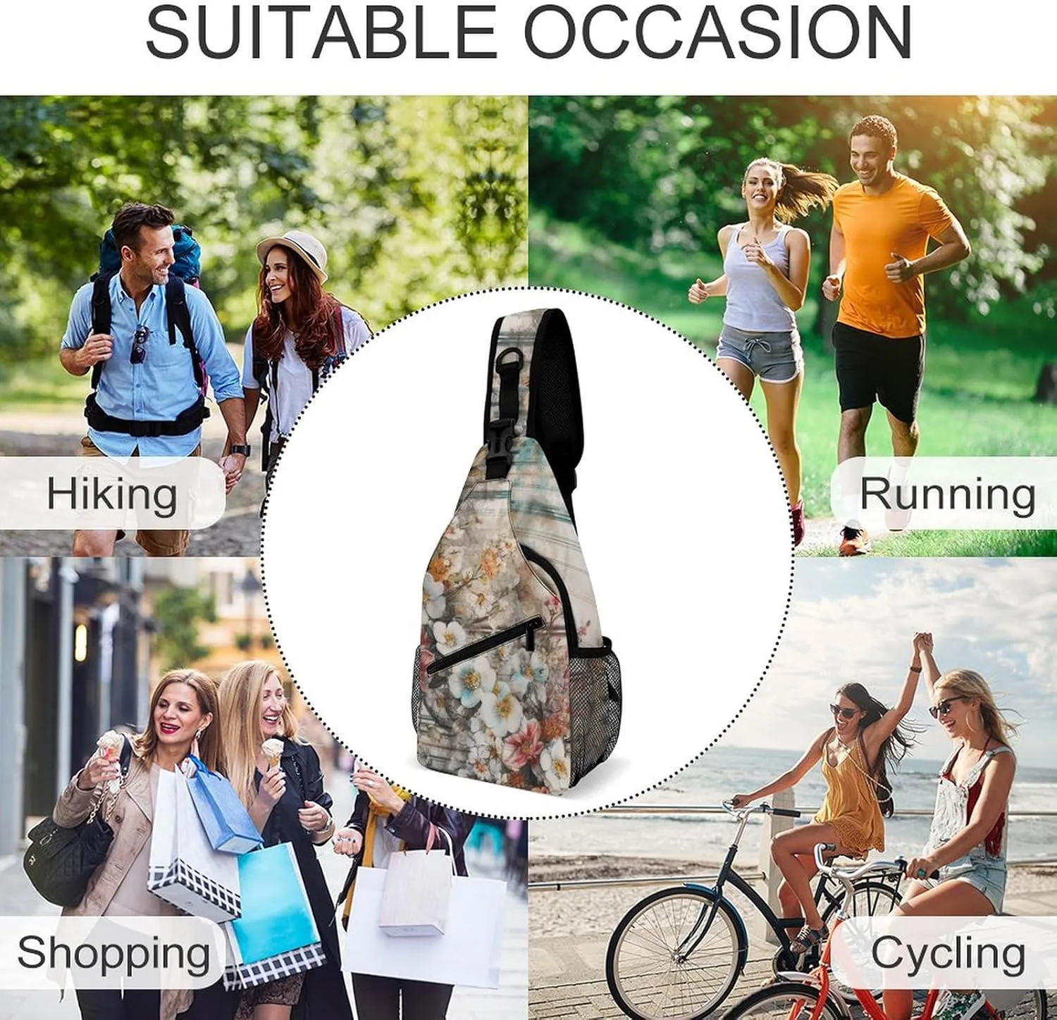 Sling Bag for Women Men Daypack Flowers And Stripes Chest Bag Crossbody Backpack for Hiking Travel