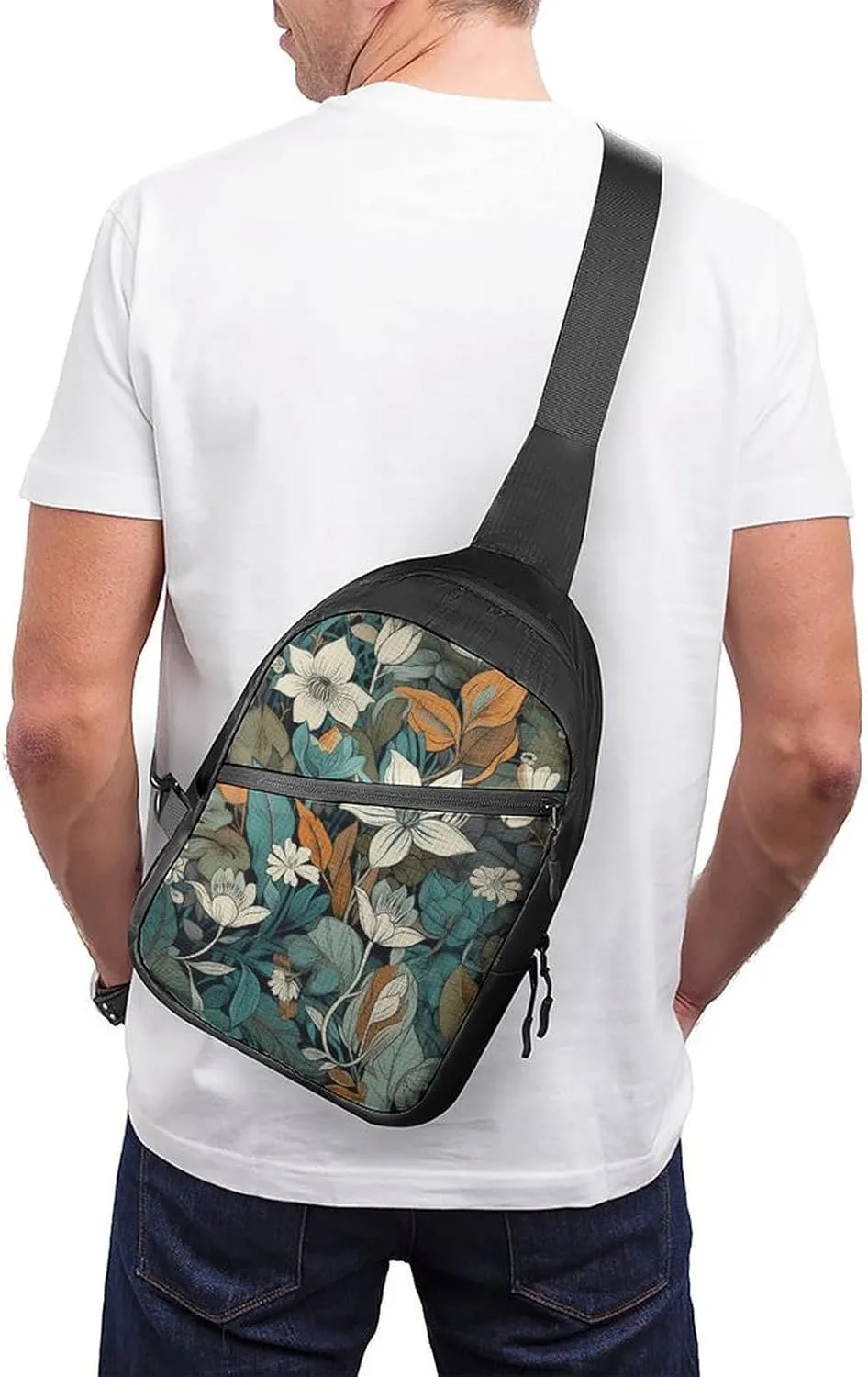 Sling Bag for Women Men Daypack Gray And Teal Chest Bag Crossbody Backpack for Hiking Travel