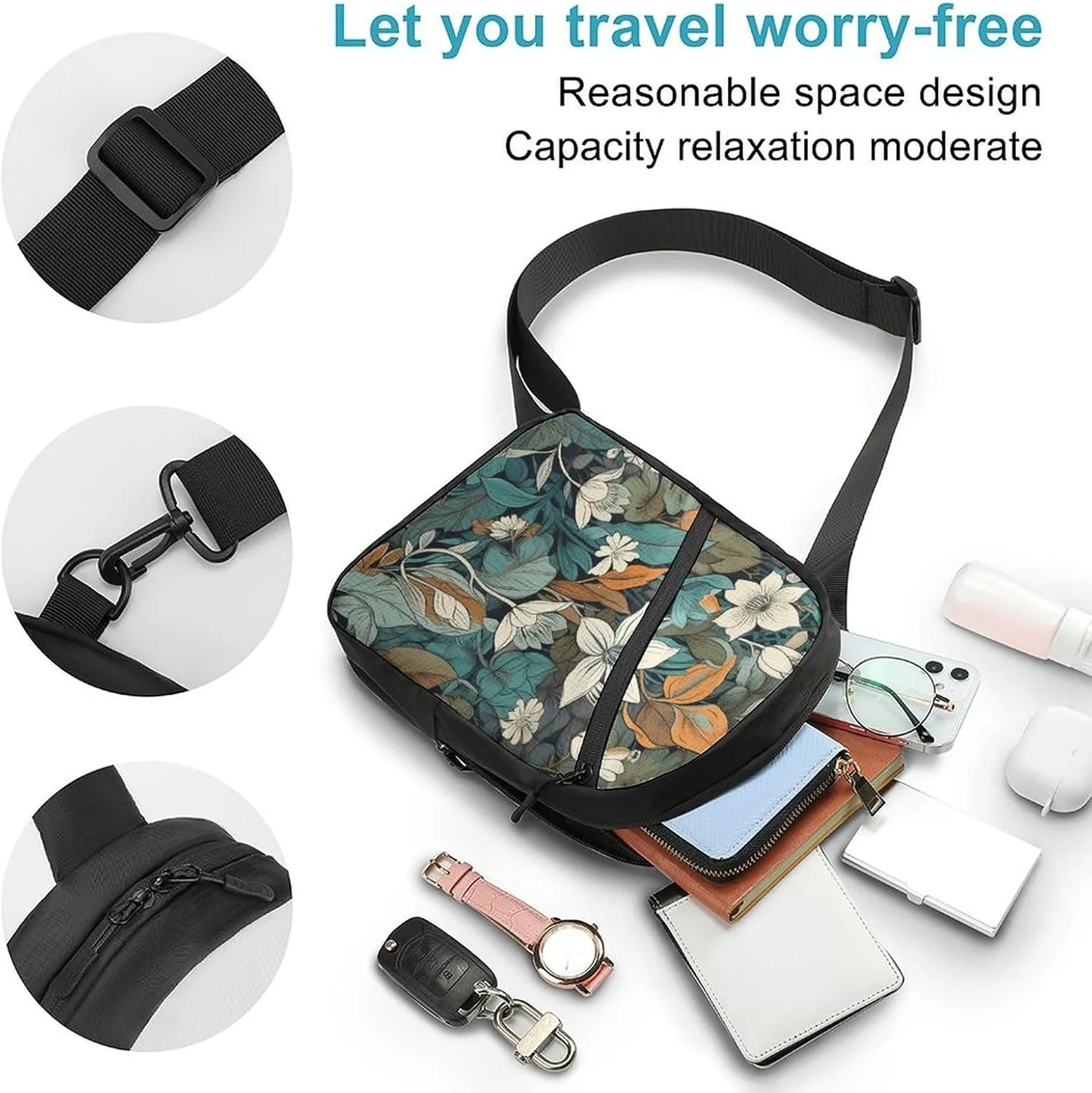 Sling Bag for Women Men Daypack Gray And Teal Chest Bag Crossbody Backpack for Hiking Travel