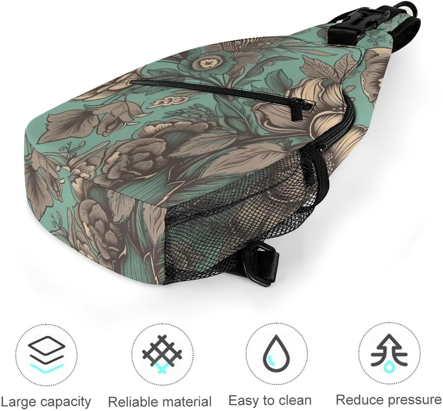 Sling Bag for Women Men Daypack Green Flower Pictures Chest Bag Crossbody Backpack for Hiking Travel