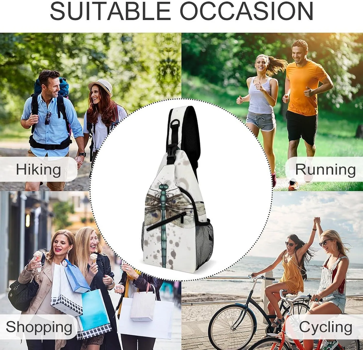 Sling Bag for Women Men Daypack Modern Dragonfly Chest Bag Crossbody Backpack for Hiking Travel, 38x20cm