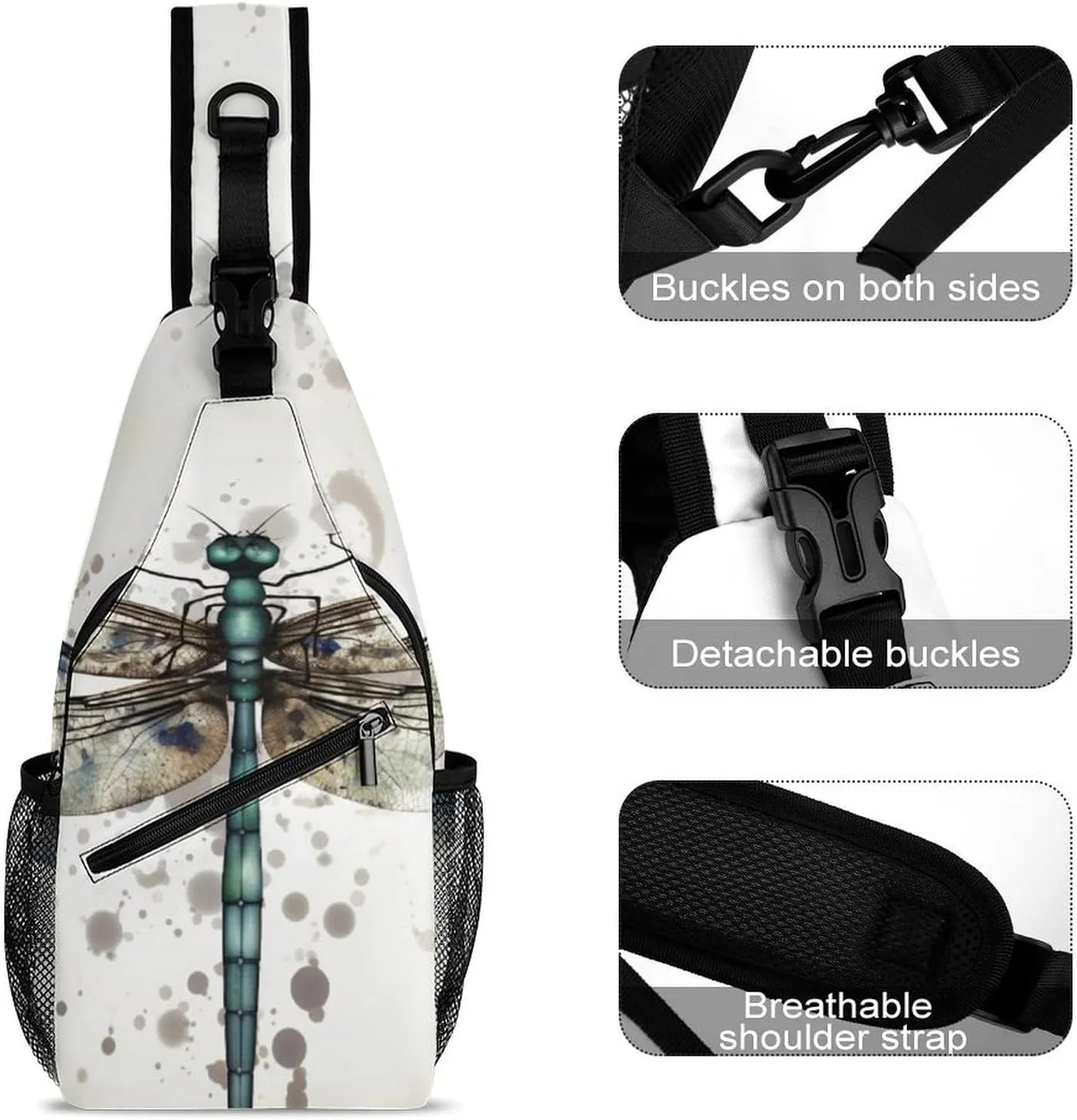 Sling Bag for Women Men Daypack Modern Dragonfly Chest Bag Crossbody Backpack for Hiking Travel, 38x20cm