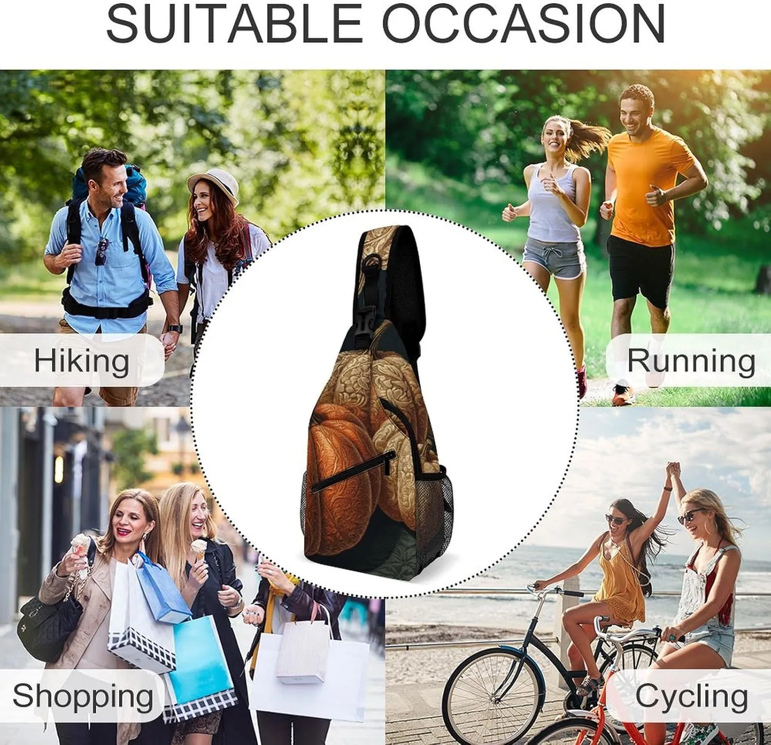 Sling Bag for Women Men Daypack Pumpkin Pattern Chest Bag Crossbody Backpack for Hiking Travel