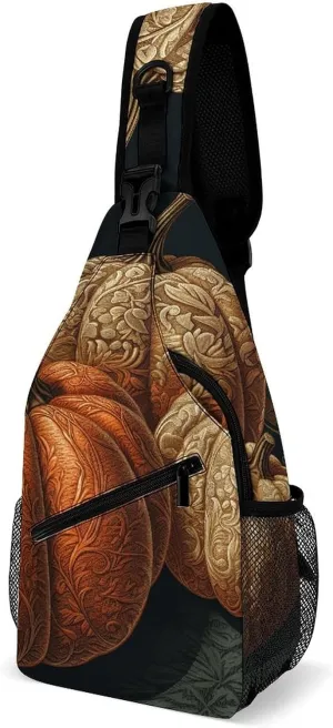 Sling Bag for Women Men Daypack Pumpkin Pattern Chest Bag Crossbody Backpack for Hiking Travel