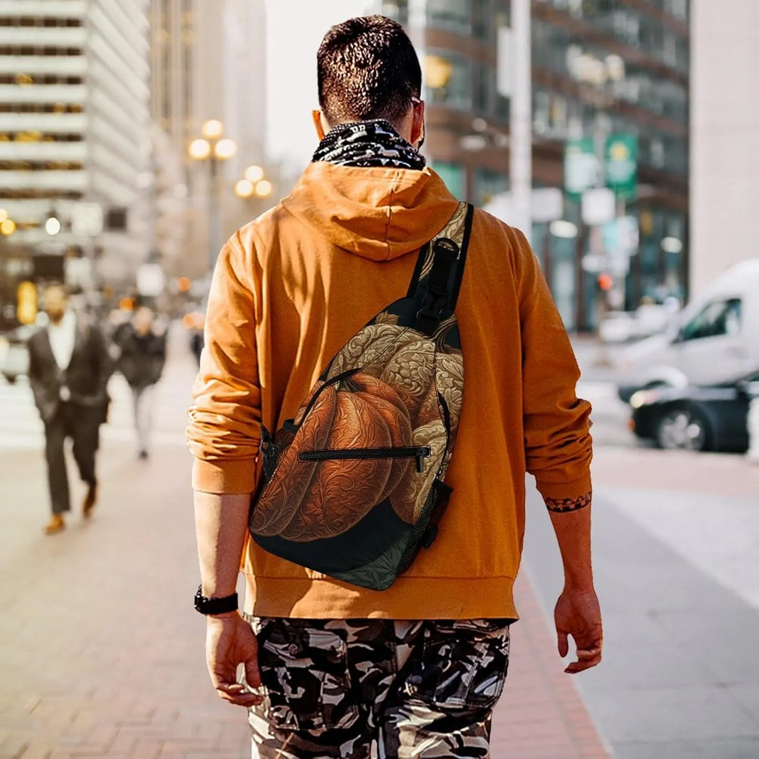 Sling Bag for Women Men Daypack Pumpkin Pattern Chest Bag Crossbody Backpack for Hiking Travel