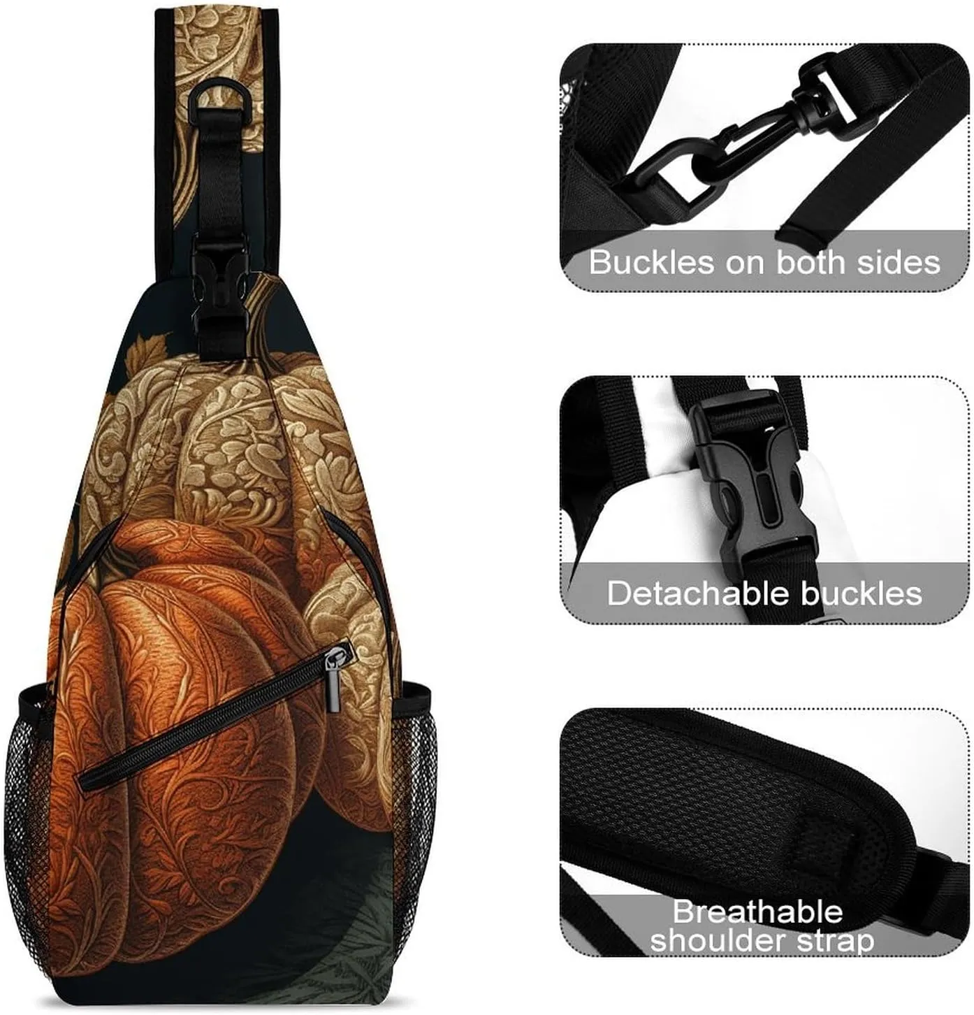 Sling Bag for Women Men Daypack Pumpkin Pattern Chest Bag Crossbody Backpack for Hiking Travel