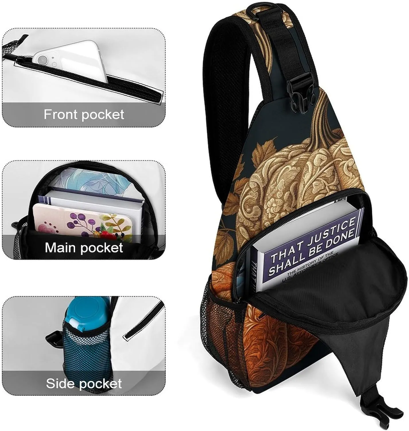 Sling Bag for Women Men Daypack Pumpkin Pattern Chest Bag Crossbody Backpack for Hiking Travel