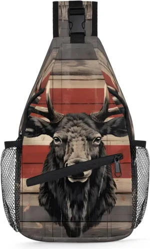Sling Bag for Women Men Elk Plank Crossbody Sling Bags Travel Hiking Chest Bag Daypack Unisex Crossbody Bag