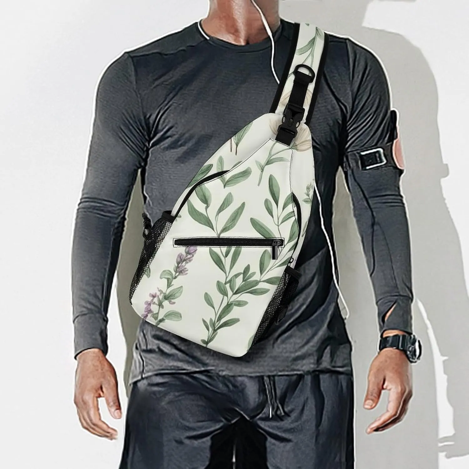 Sling Bag for Women Men Green Leaves And Branches Travel Hiking Backpack Crossbody Shoulder Chest Bags Casual Daypack