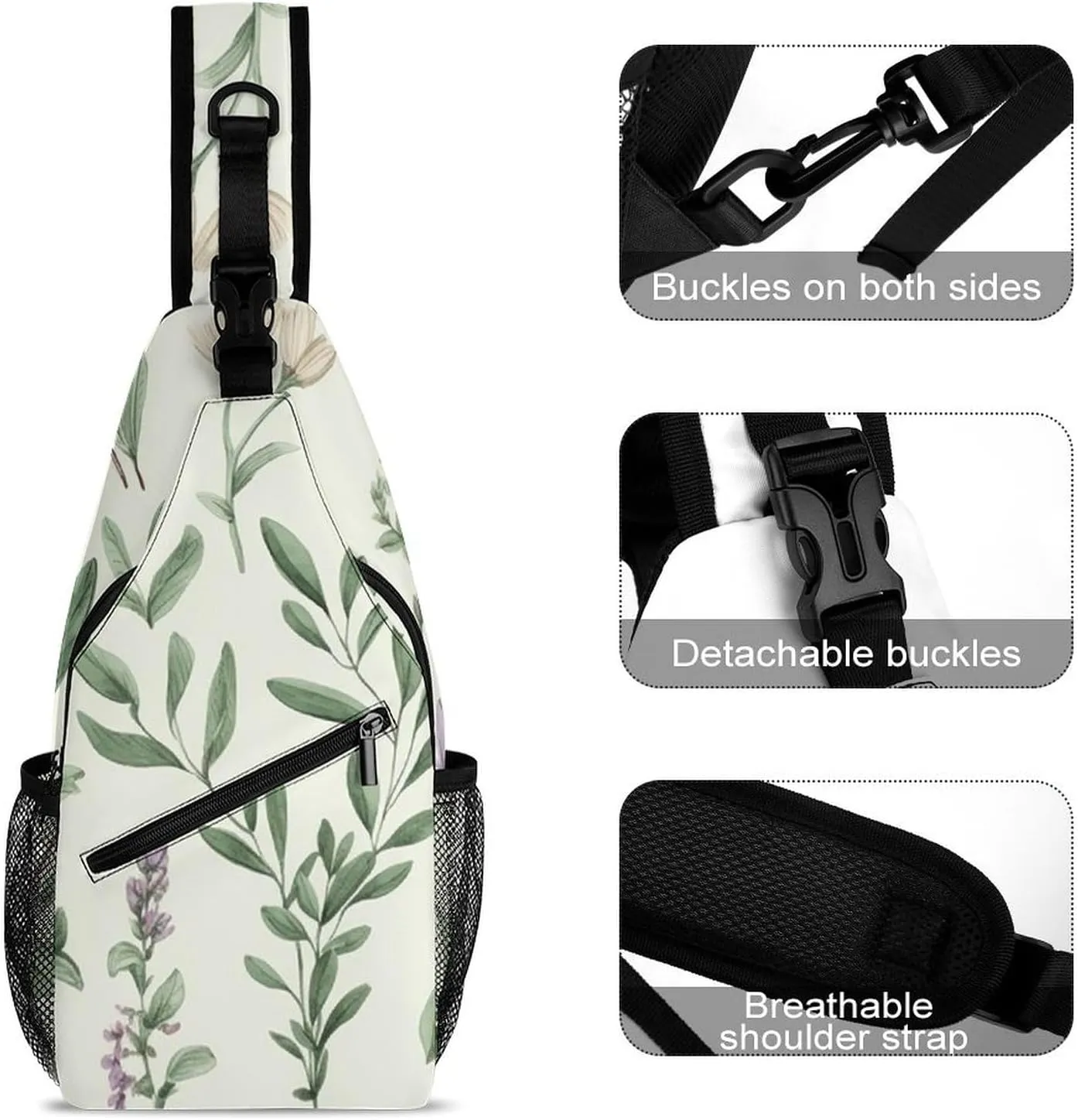 Sling Bag for Women Men Green Leaves And Branches Travel Hiking Backpack Crossbody Shoulder Chest Bags Casual Daypack
