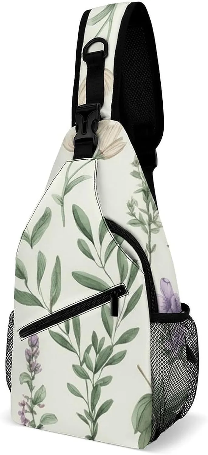 Sling Bag for Women Men Green Leaves And Branches Travel Hiking Backpack Crossbody Shoulder Chest Bags Casual Daypack