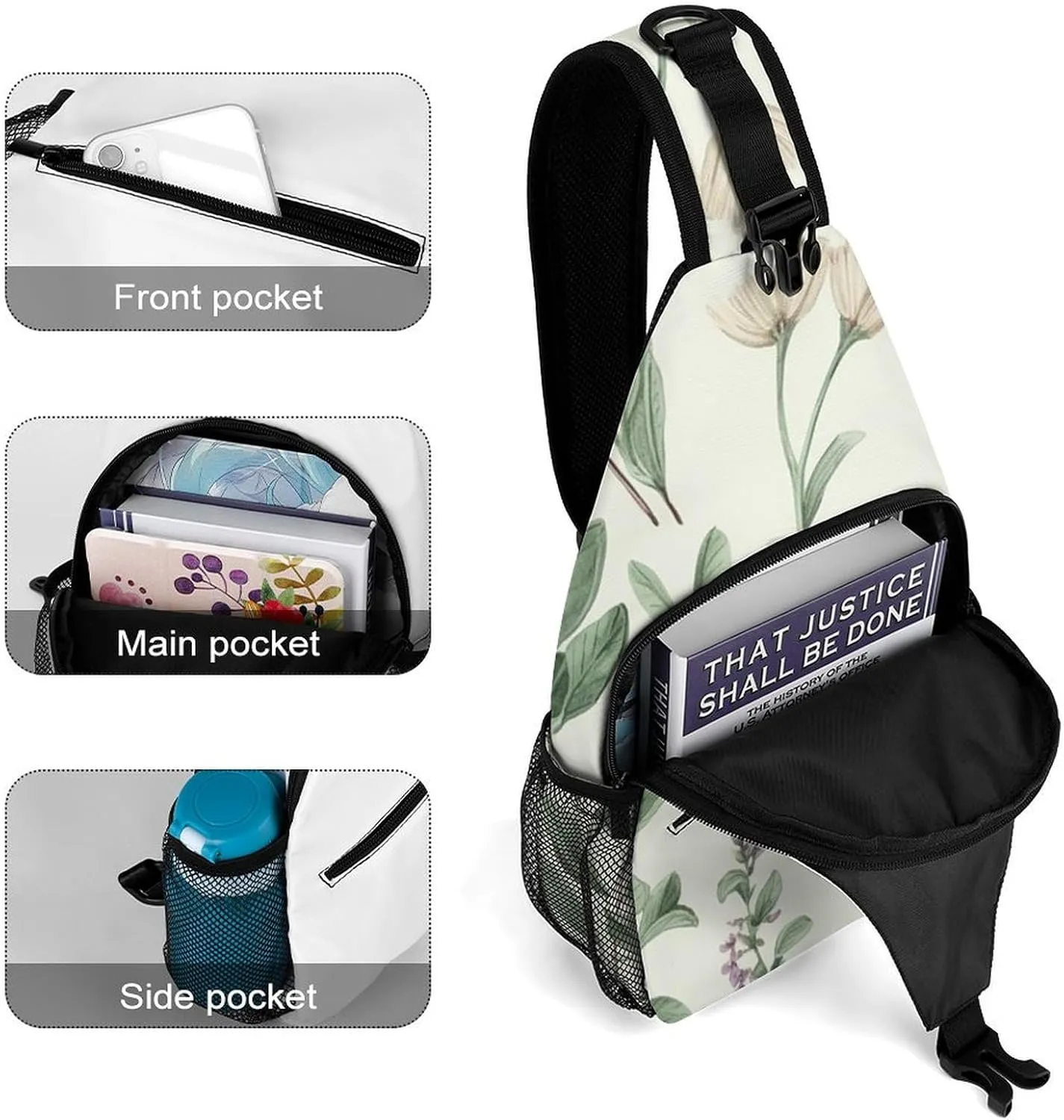 Sling Bag for Women Men Green Leaves And Branches Travel Hiking Backpack Crossbody Shoulder Chest Bags Casual Daypack