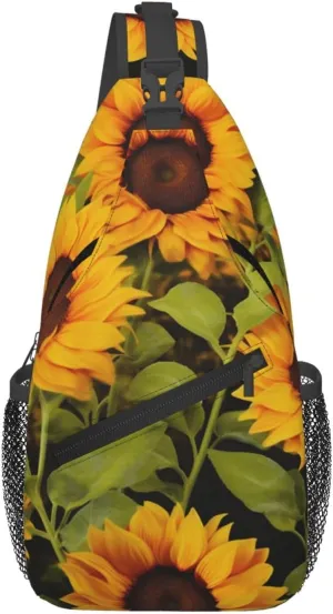 Sling Bag For Women Men Lightweight Waterproof Crossbody Shoulder Backpack Sun Flower Chest Bags Travel Hiking Casual Daypack