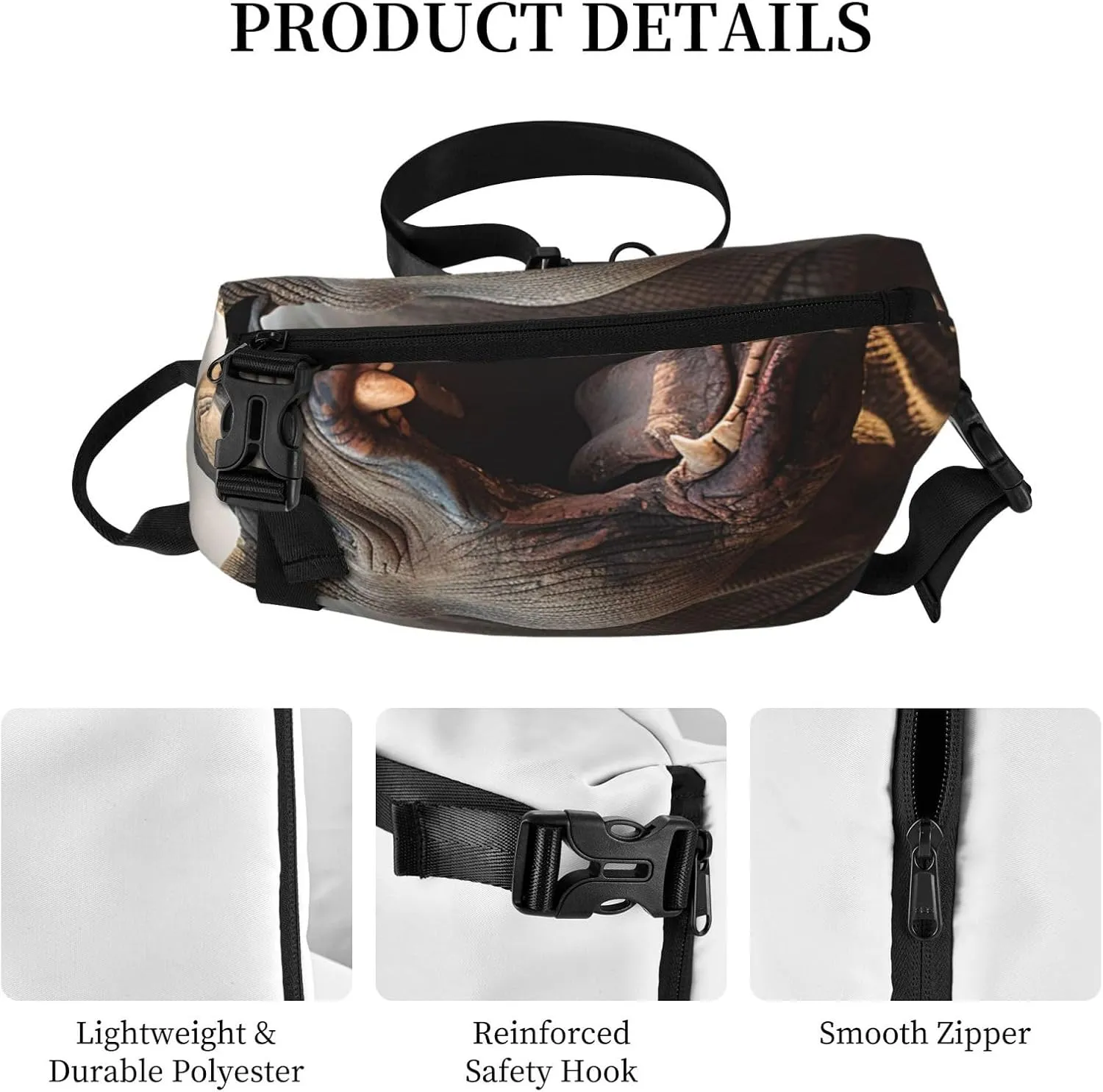 Sling Bag for Women Men Shoulder Bag Window Flower Chest Bag Travel Fanny Pack Lightweight Casual Daypack, Wild Animals Open the Mouth, One Size