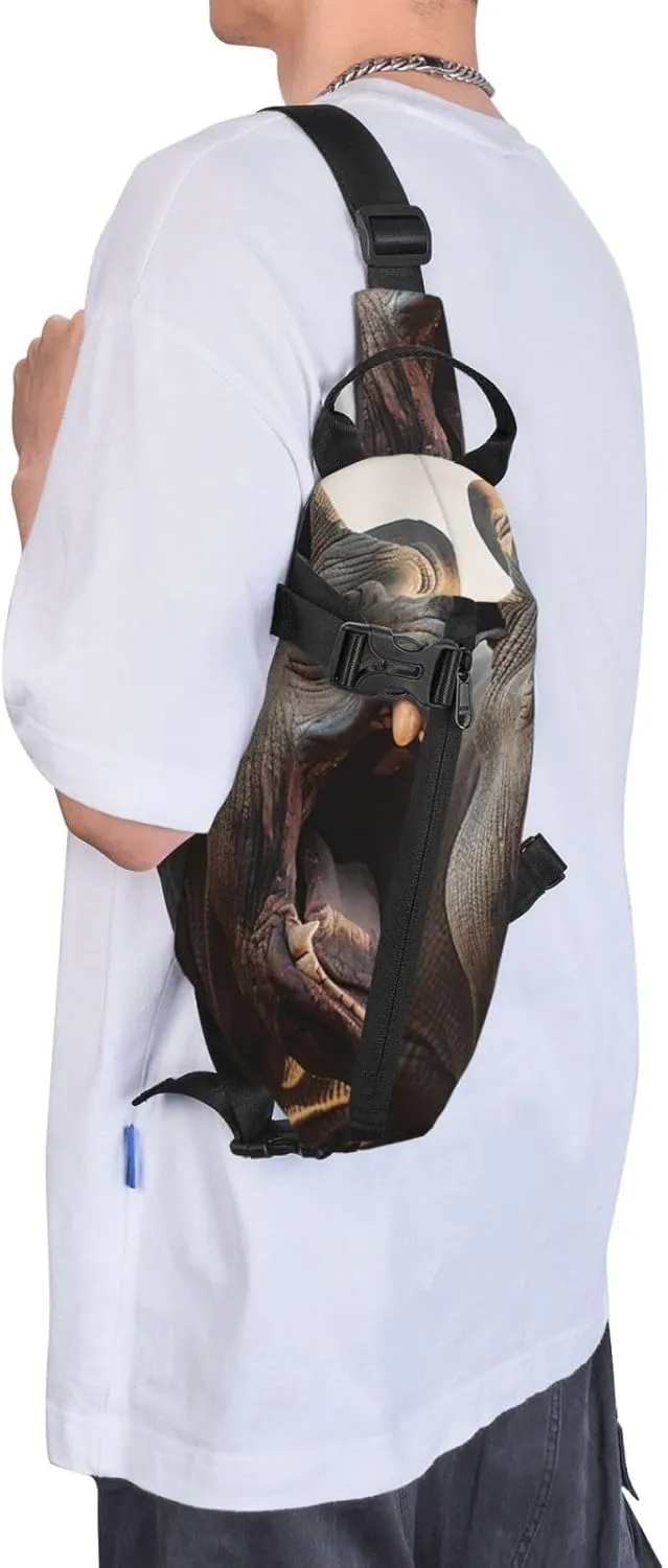 Sling Bag for Women Men Shoulder Bag Window Flower Chest Bag Travel Fanny Pack Lightweight Casual Daypack, Wild Animals Open the Mouth, One Size