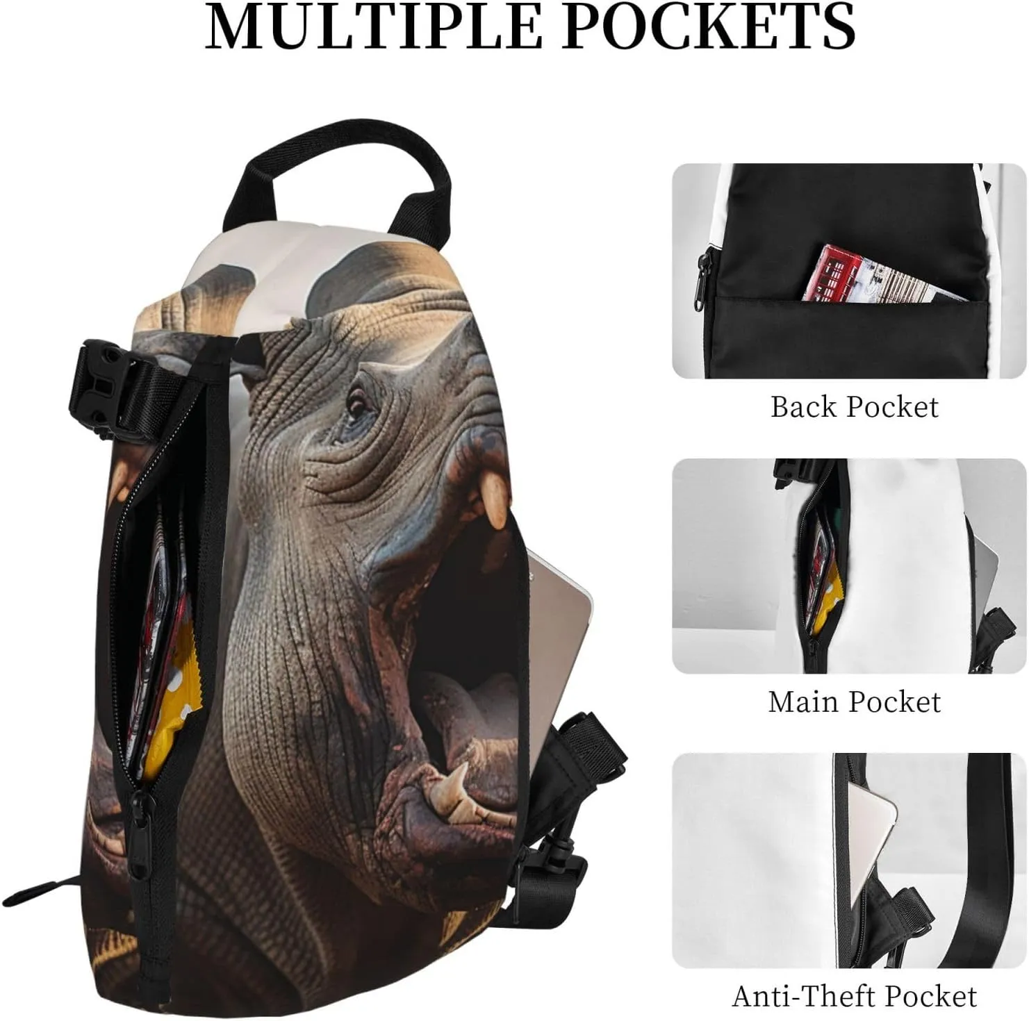 Sling Bag for Women Men Shoulder Bag Window Flower Chest Bag Travel Fanny Pack Lightweight Casual Daypack, Wild Animals Open the Mouth, One Size