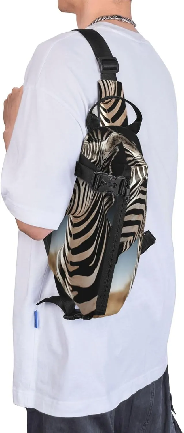 Sling Bag for Women Men Shoulder Bag Window Flower Chest Bag Travel Fanny Pack Lightweight Casual Daypack, Wild Animals Zebra, One Size
