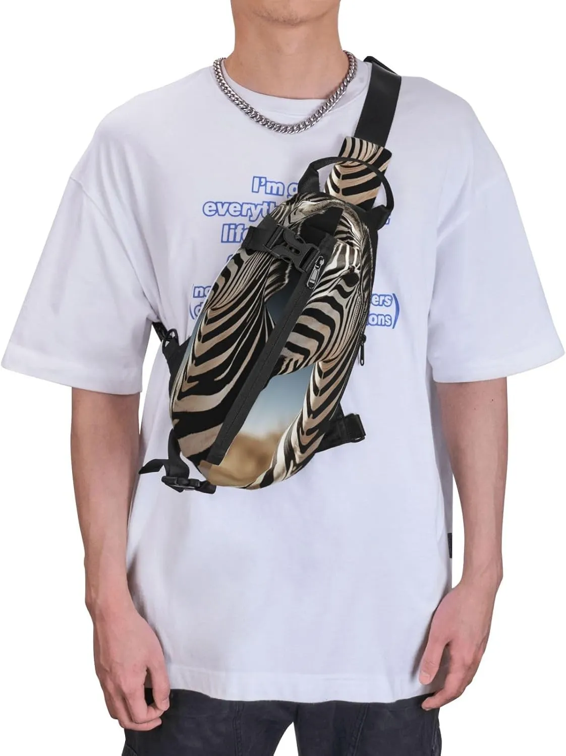 Sling Bag for Women Men Shoulder Bag Window Flower Chest Bag Travel Fanny Pack Lightweight Casual Daypack, Wild Animals Zebra, One Size