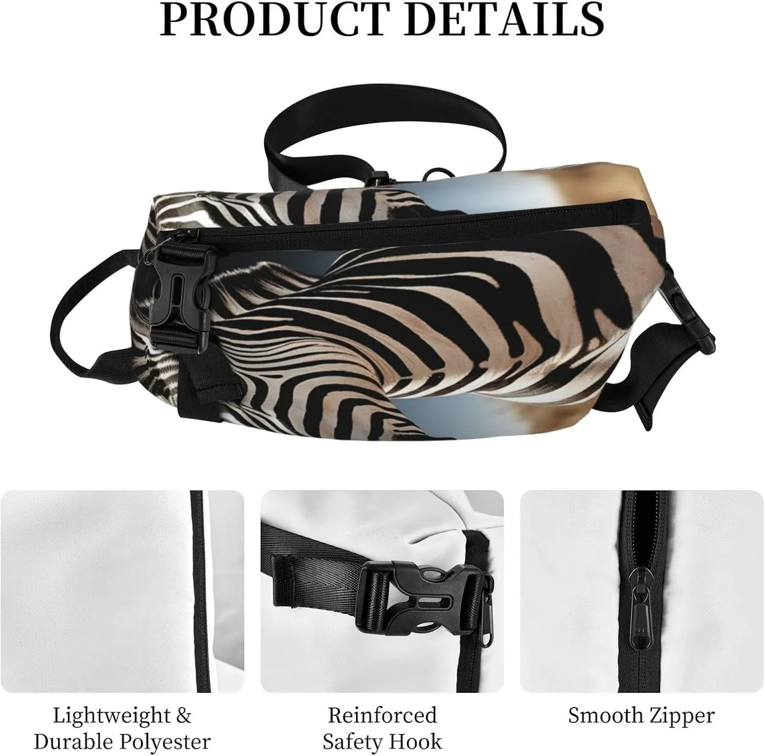 Sling Bag for Women Men Shoulder Bag Window Flower Chest Bag Travel Fanny Pack Lightweight Casual Daypack, Wild Animals Zebra, One Size