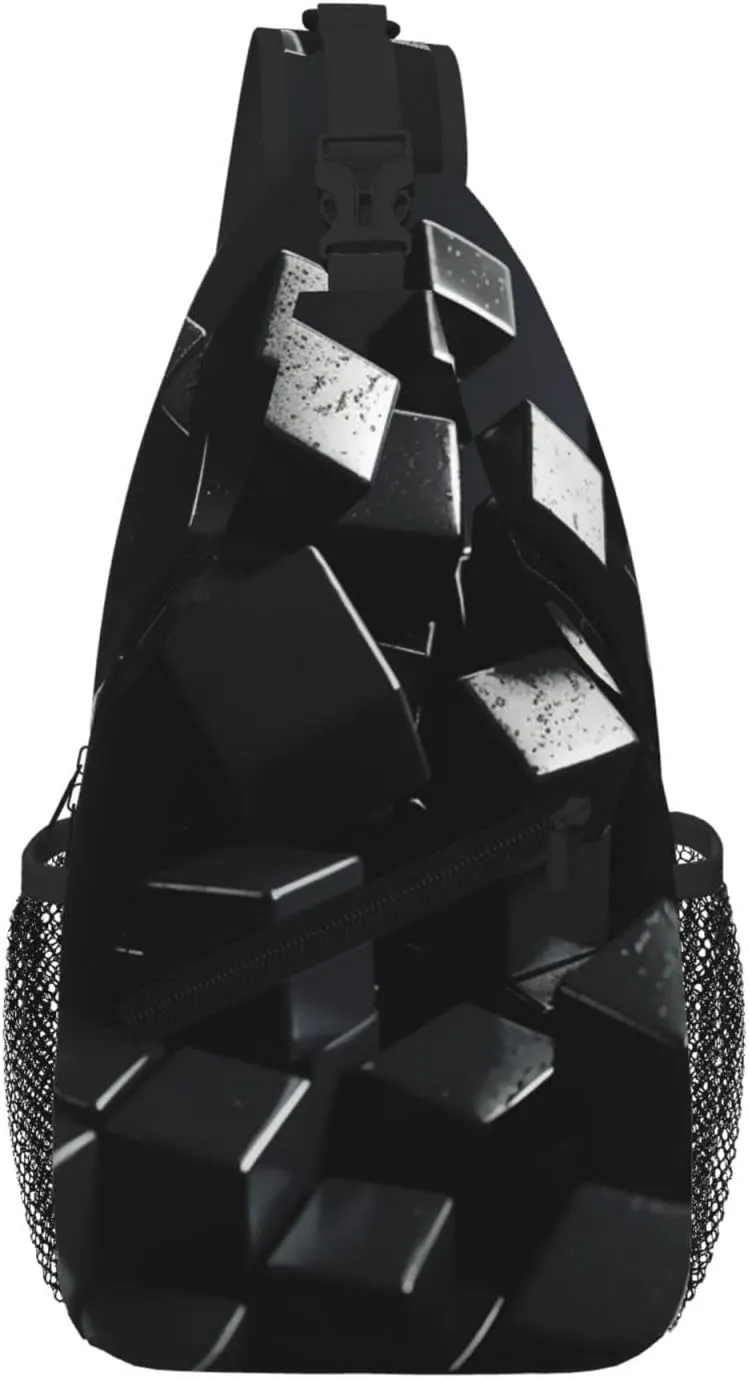 Sling Bag For Women Men Travel Hiking Backpack Crossbody Shoulder Chest Bags Black Cubes Casual Daypack