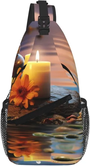 Sling Bag For Women Men Travel Hiking Backpack Crossbody Shoulder Chest Bags Candles Meditation Stones Casual Daypack
