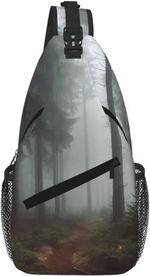Sling Bag For Women Men Travel Hiking Backpack Crossbody Shoulder Chest Bags Foggy Pine Forest Casual Daypack