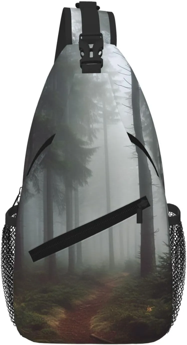 Sling Bag For Women Men Travel Hiking Backpack Crossbody Shoulder Chest Bags Foggy Pine Forest Casual Daypack