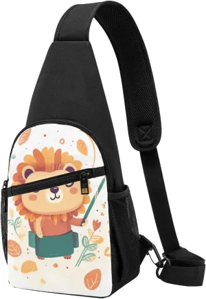 Sling bag for Women Men Trendy Sling Bakpack Casual Chest Bag Lion Holding Something Fanny Pack for Travel Hiking