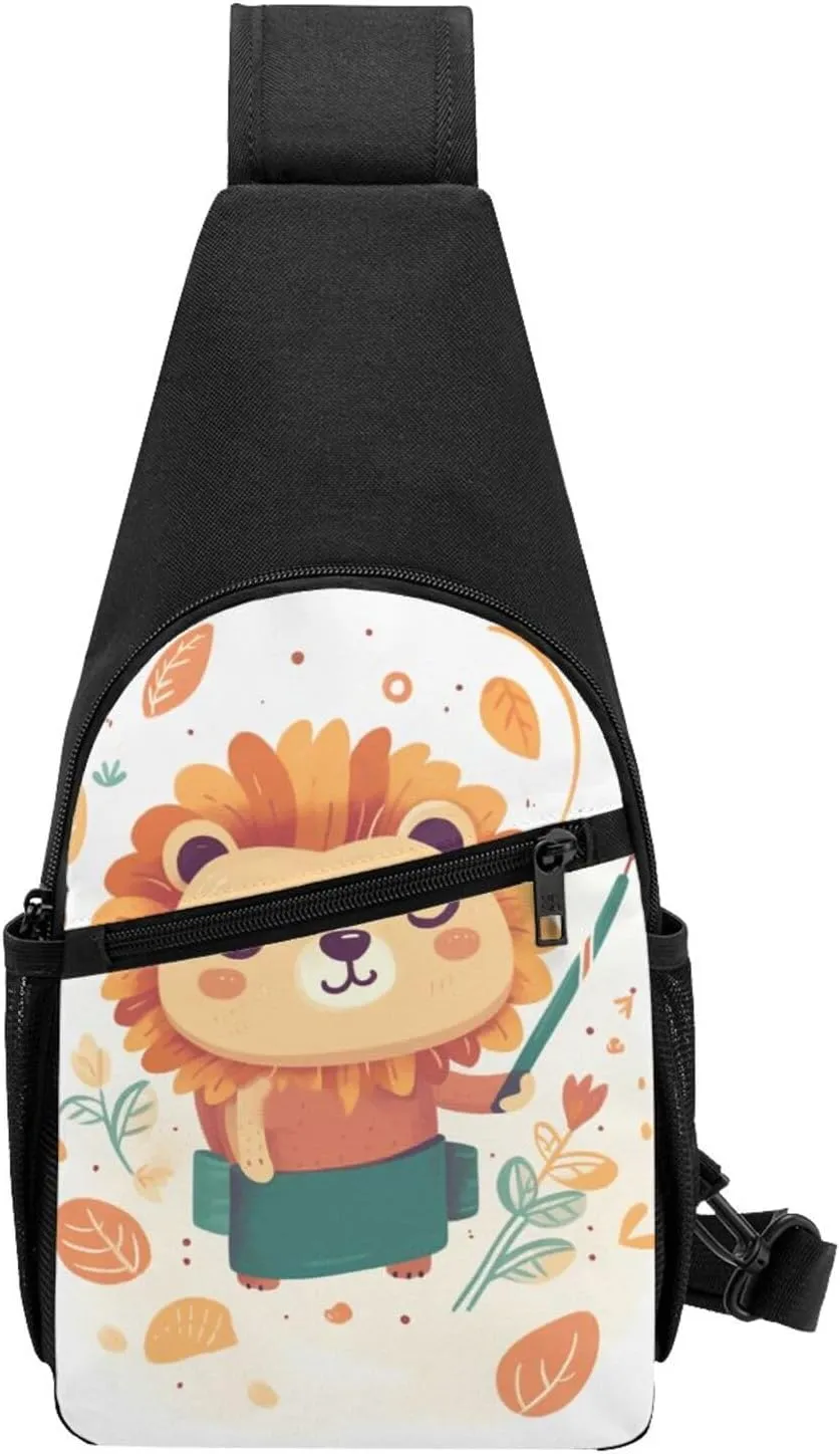 Sling bag for Women Men Trendy Sling Bakpack Casual Chest Bag Lion Holding Something Fanny Pack for Travel Hiking